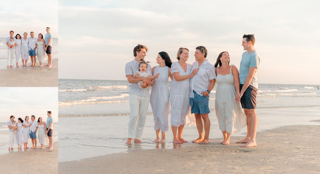 A family smiling and giggling with one another on the beaches of Hilton Head Island, SC, with family photographer, Lamp and Light Photography.